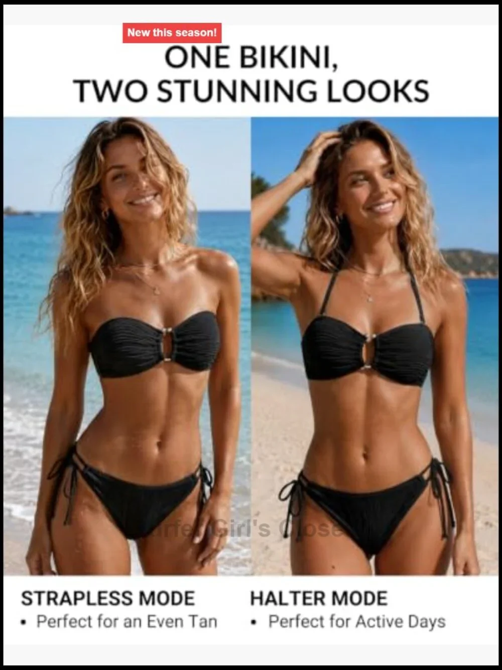 Ribbed Sexy Push Up Bikini Set Two Piece Bandeau Tie Side Swimsuit